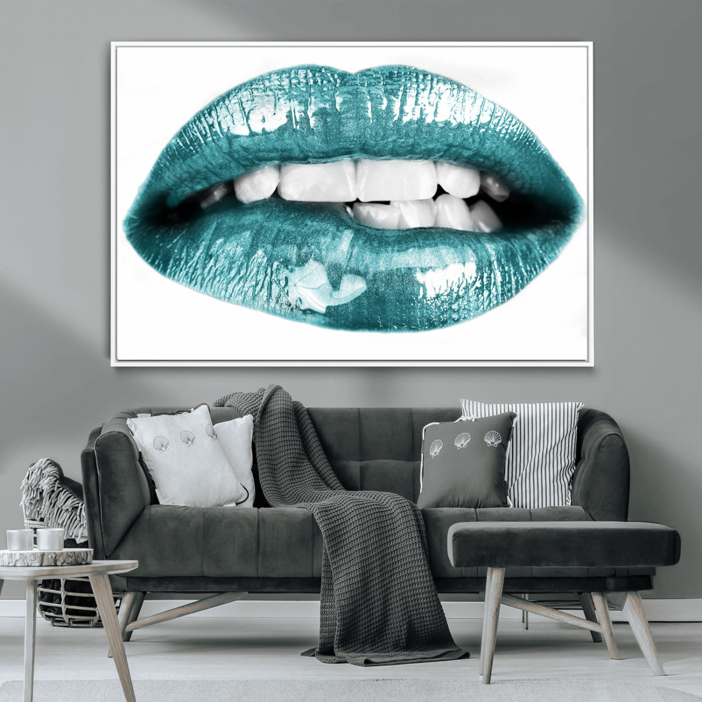 -Blue Lips Wall Art Canvas Print
