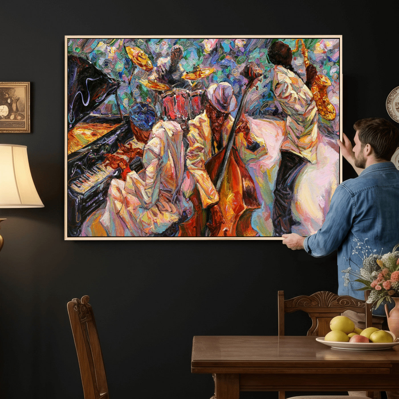 34929-MGV-CV-36X24 - African American Jazz Art Music Abstract Wall Art Painting Canvas Wall Art