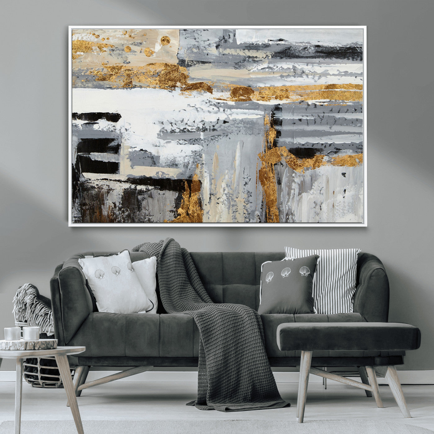 43177-MGV-CV-36X24-Abstract Painting Canvas Wall Art Print Paint Drip Art Brush Strokes Gray Artwork