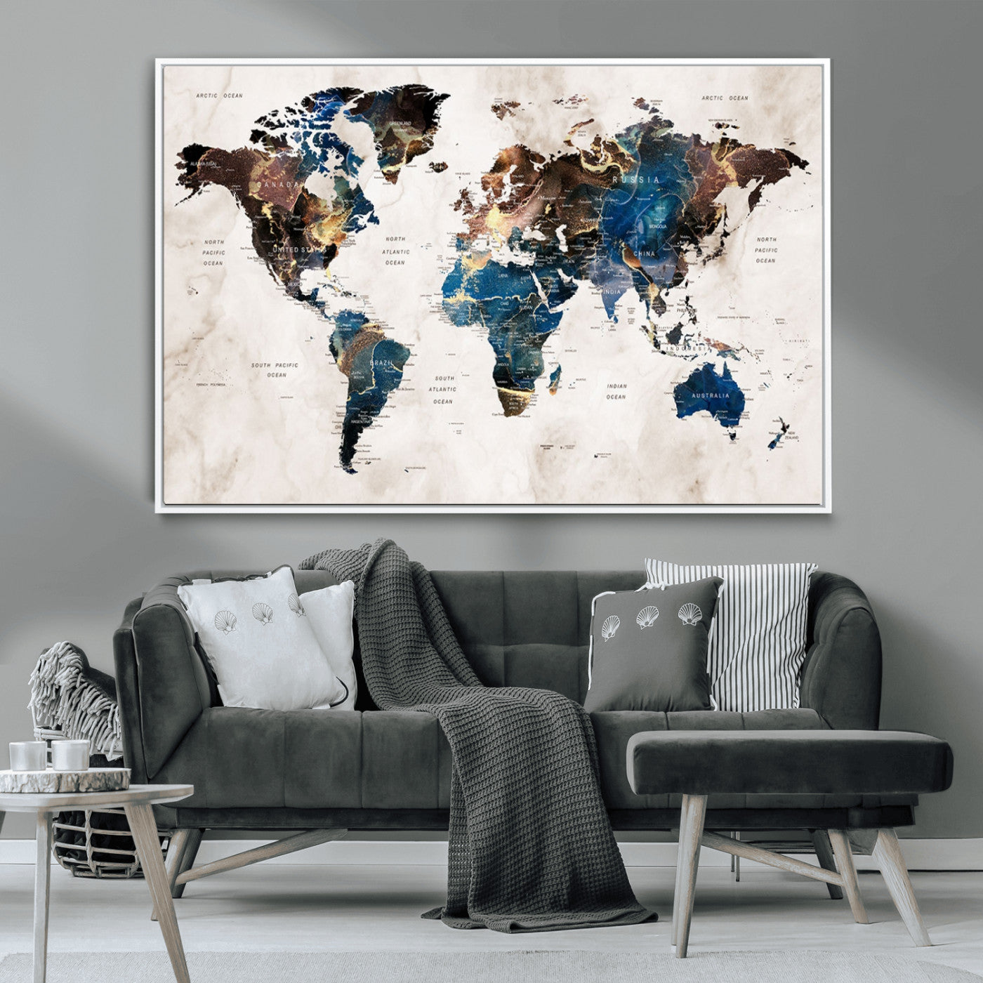 24408-MGV-CV-36X24-Push Pin World Map Canvas Print – Framed Travel Map Wall Art for Couples, Anniversary Gift, Modern Home or Office Decor