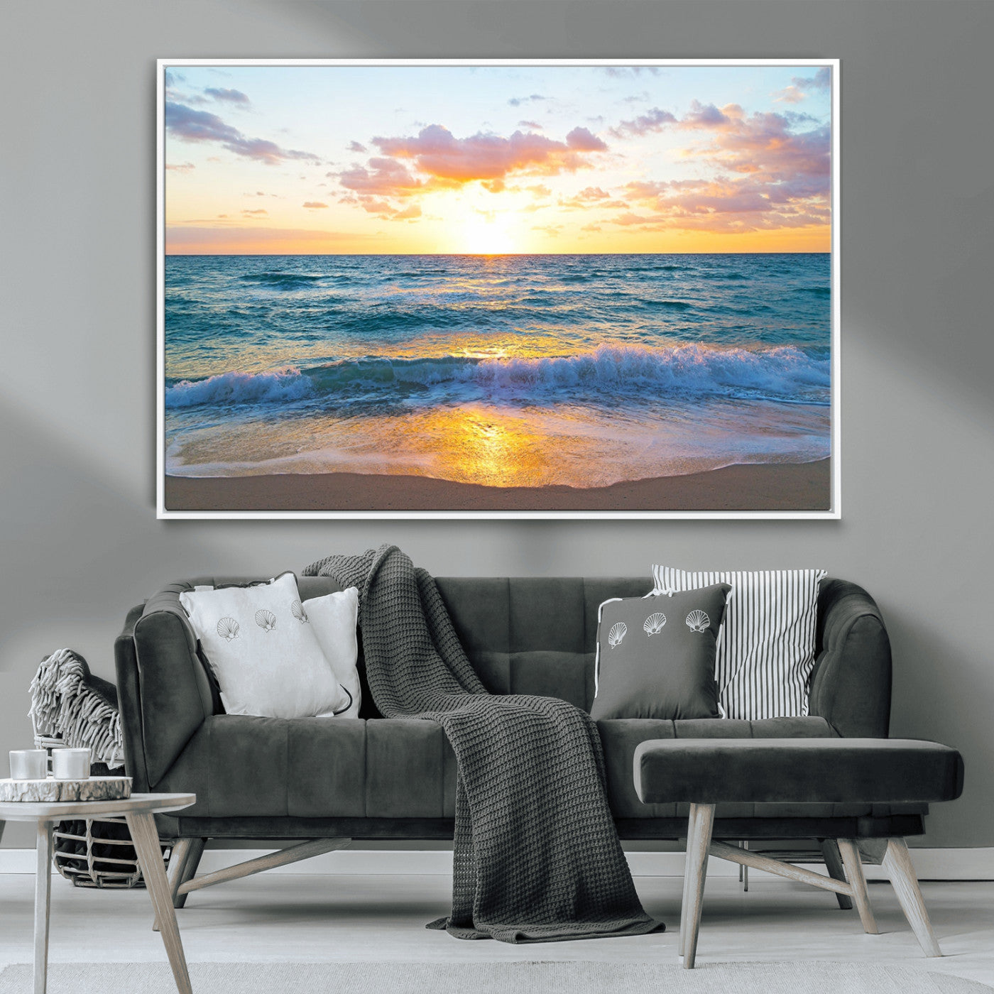 -Coastal Wall Art - Vintage World Map Canvas Print with Framed Design for Home or Office Decor,