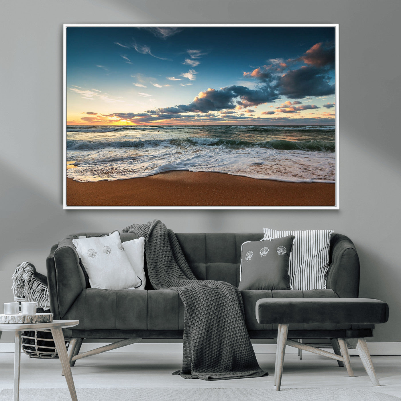 -Ocean Beach Wall Art Canvas Print Sunset Artwork Print Coastal Wall Art