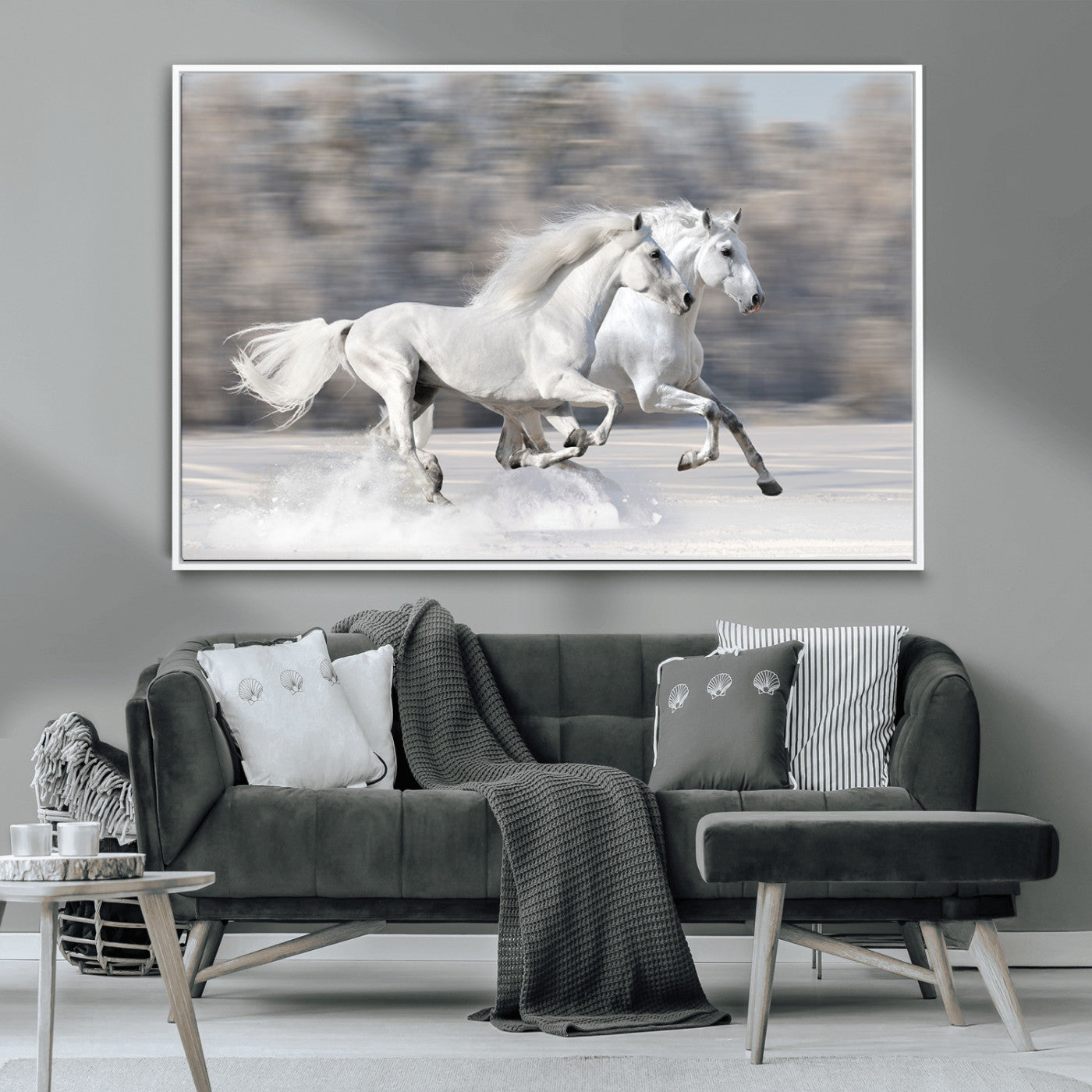 30973-MGV-FC-36X24_White-The White Horses Wall Art, Framed White Horses Wall Art Canvas Print