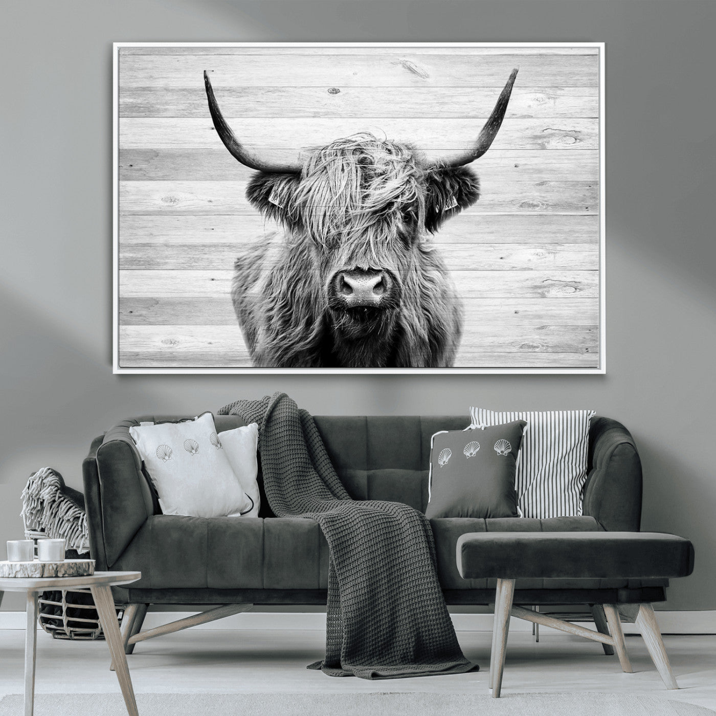 -Scottish Highland Cow Cattle Art Print on Wood Background Style, Scottish Highland Cow Wall Art