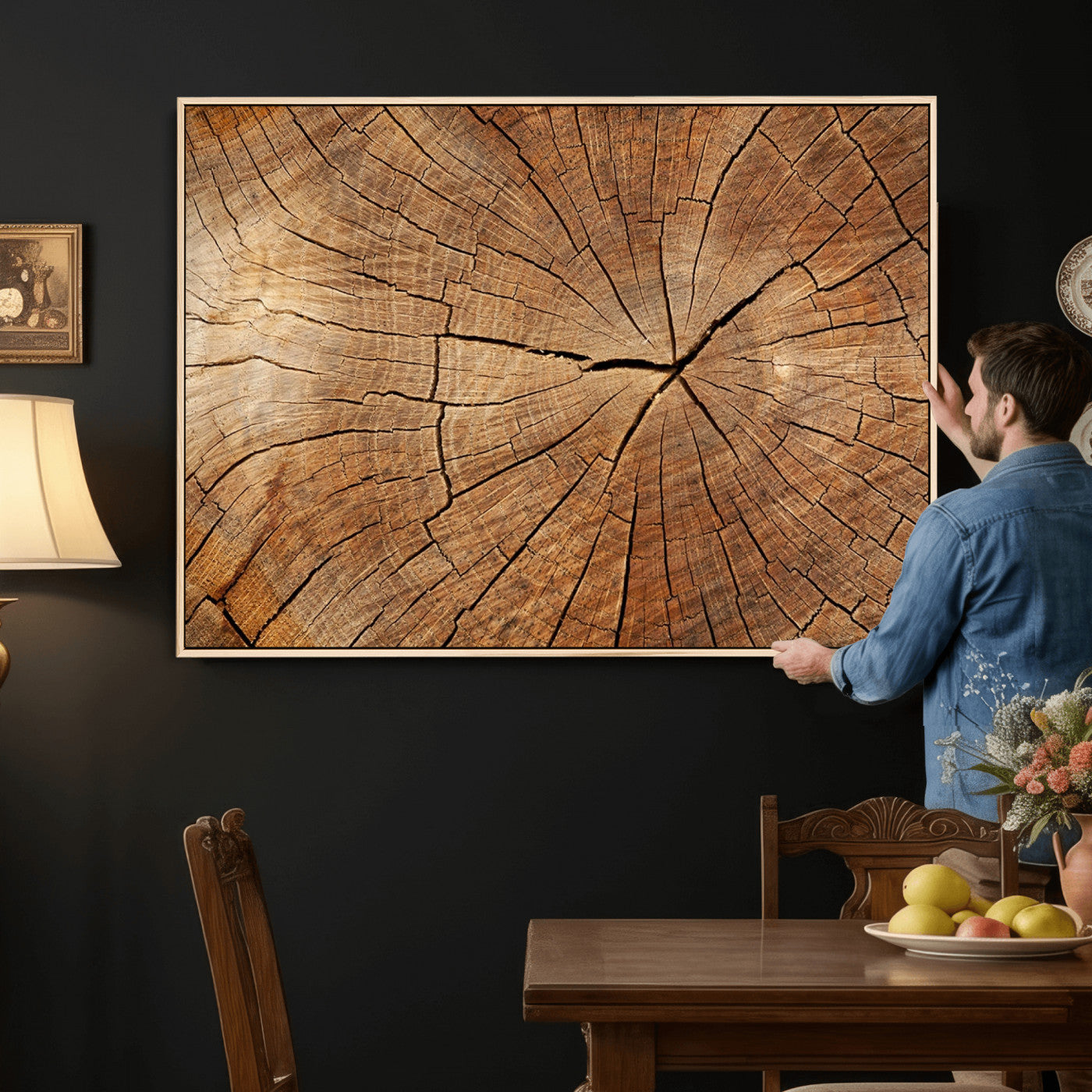 61710-MGV-CV-36X24 - Tree Ring Canvas Art, Rustic Wood Grain Wall Art, Tree Slice Decor for Modern Homes, Giclee