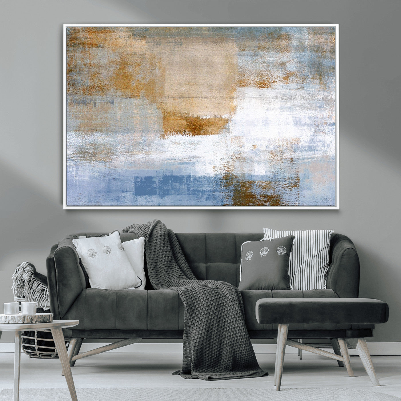 72354-MGV-CV-36X24-Blue Multi Panel Abstract Wall Art Canvas, Abstract Blue and Gold Canvas Print