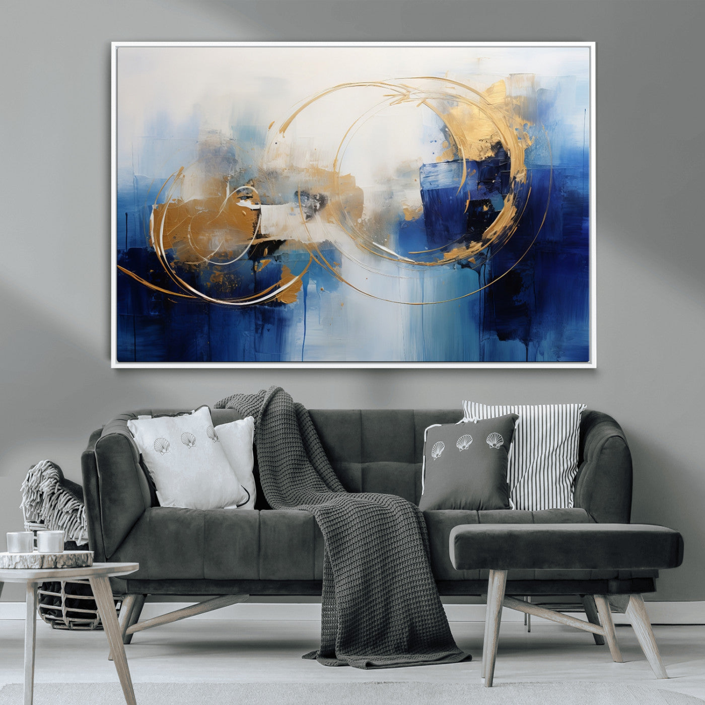 52314-MGV-CV-36X24-Navy Blue Abstract Wall Art Canvas Print