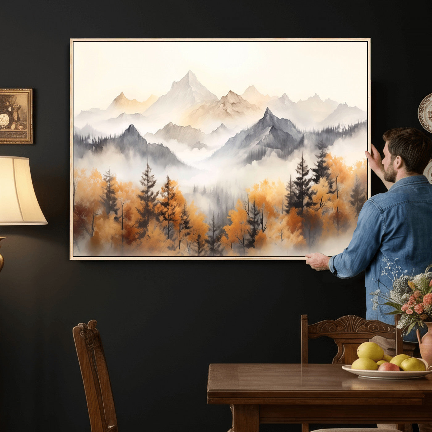 70049-MGV-CV-36X24 - Abstract Mountain Wall Art | Misty Mountain Forest and Mountains Canvas Print for Living Room,