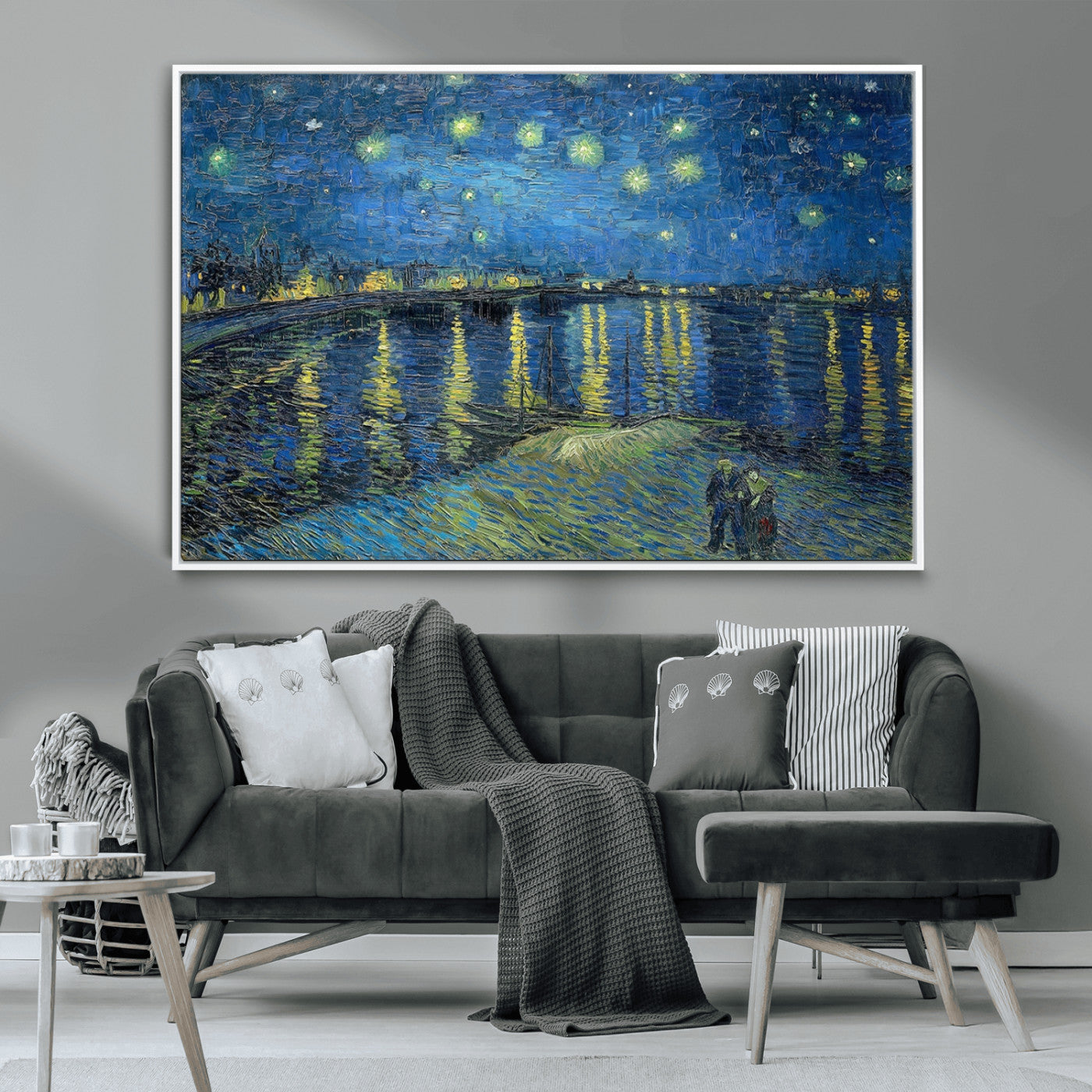 94605-MGV-CV-36X24-Vincent van Gogh Starry Night over the Rhone Abstract Wall Art Canvas, Starry Night Canvas Print