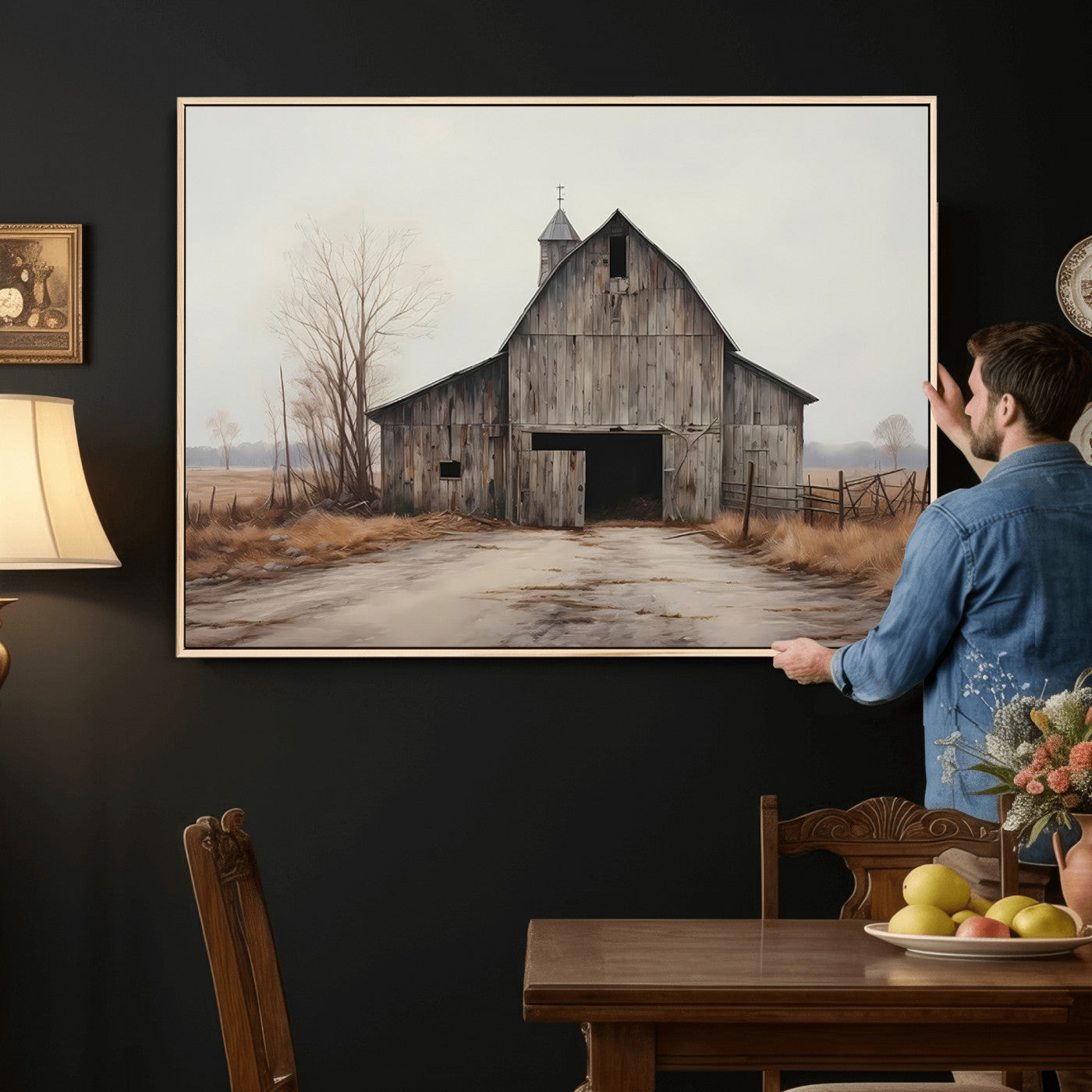 11602-MGV-CV-36X24 - Farmhouse Rustic Barn Wall Art Canvas Print – Framed and Ready to Hang – Perfect Addition to