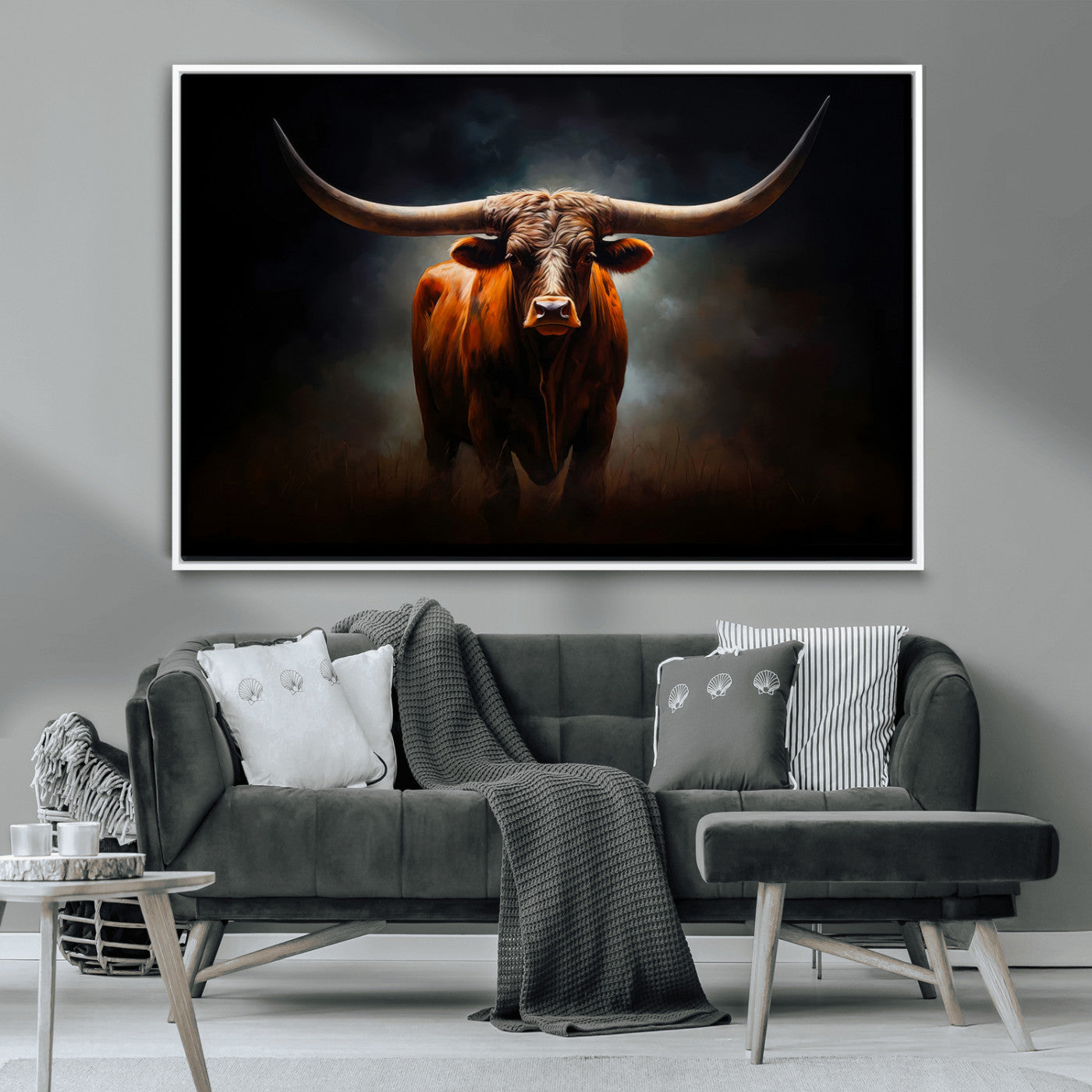 -Abstract Texas Longhorn Wall Art Print | 3-Panel Large Texas Longhorn Canvas Print for Living Room,