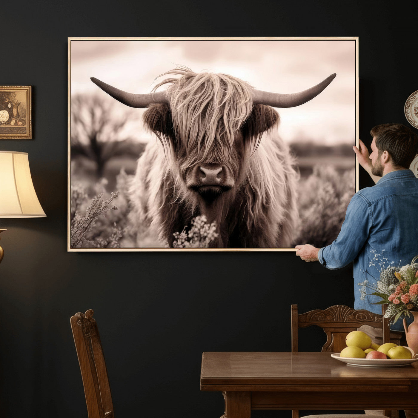 55903-MGV-CV-36X24 - Scottish Cow Longhorn Wall Art Canvas Print
