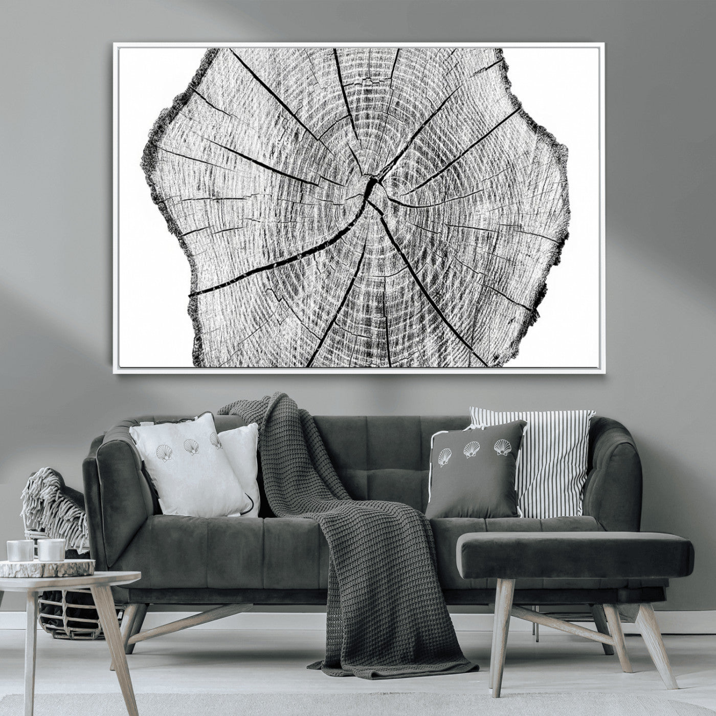 98709-MGV-CV-36X24-Rustic Tree Ring Wall Art Canvas Print – Framed and Ready to Hang – Perfect for Nature-Inspired and