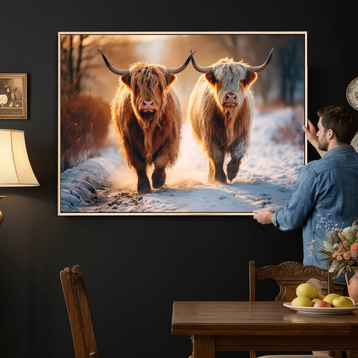 94810-_Poster-30x20 - Scottish Highland Cow Horn Farm Wall Art Canvas Print