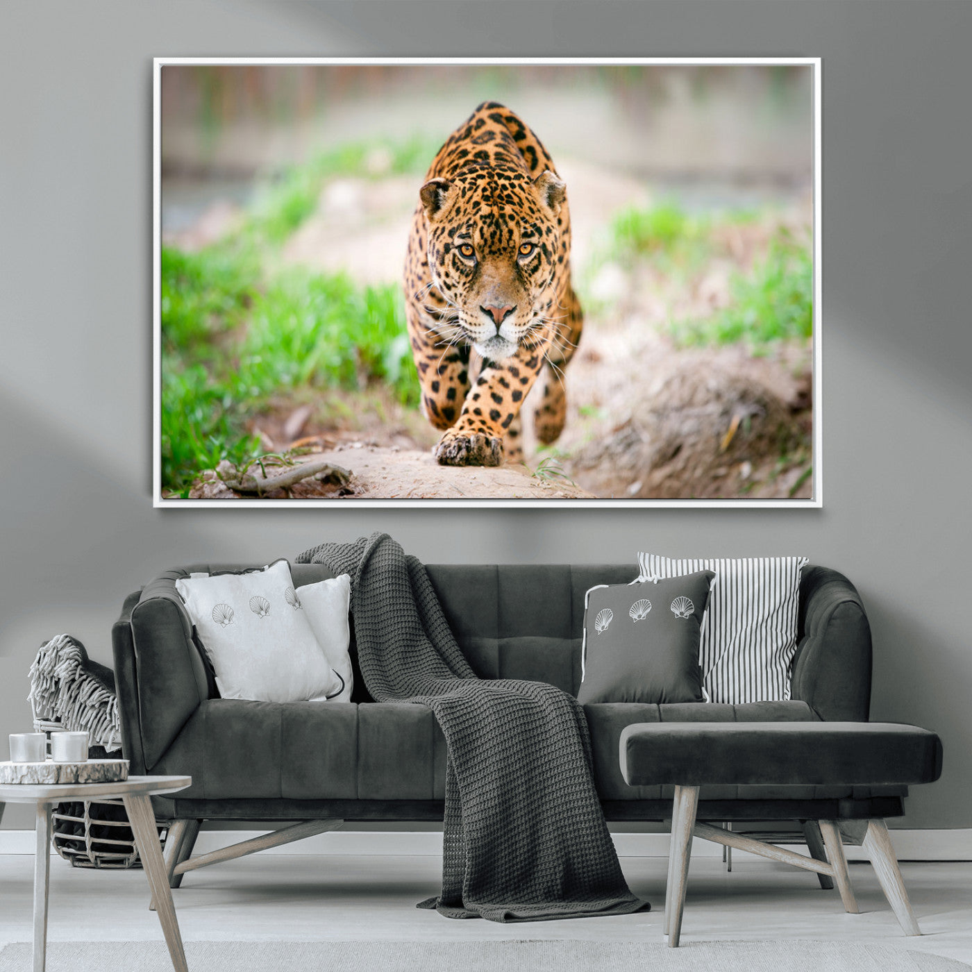 75066-MGV-CV-36X24-Leopard on the Prowl - Stunning Large Framed Leopard Wall Art Canvas Wall Art for Living Room,