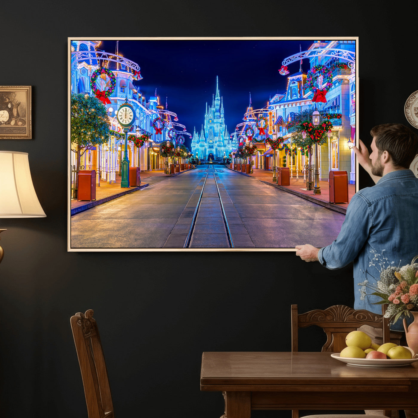 12470-MGV-CV-36X24 - Disney Castle Wall Art – Large Magic Kingdom Canvas Artwork, Fairytale Design, Kids Room Christmas Decor for Home, Office