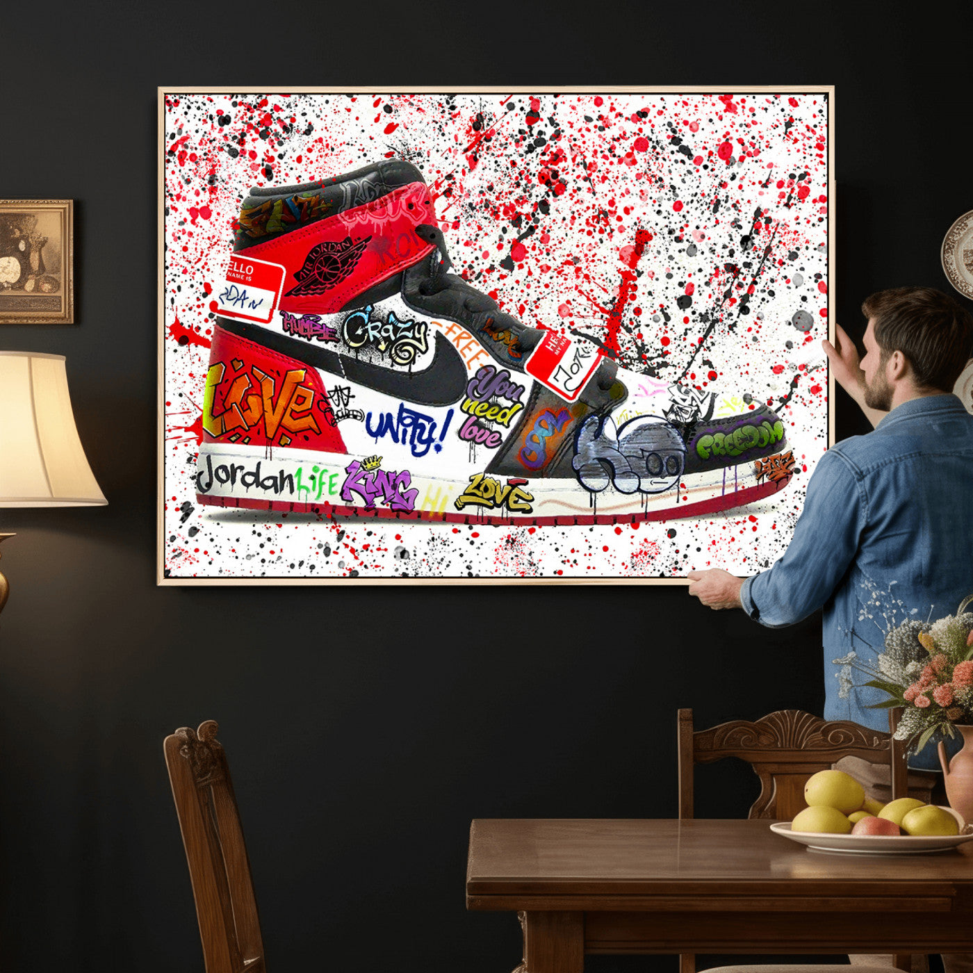 38836-MGV-CV-36X24 - Jordan Shoes Graffiti Wall Art Canvas Print- Jordan Graffiti Canvas Wall Art - Framed Perfect for
