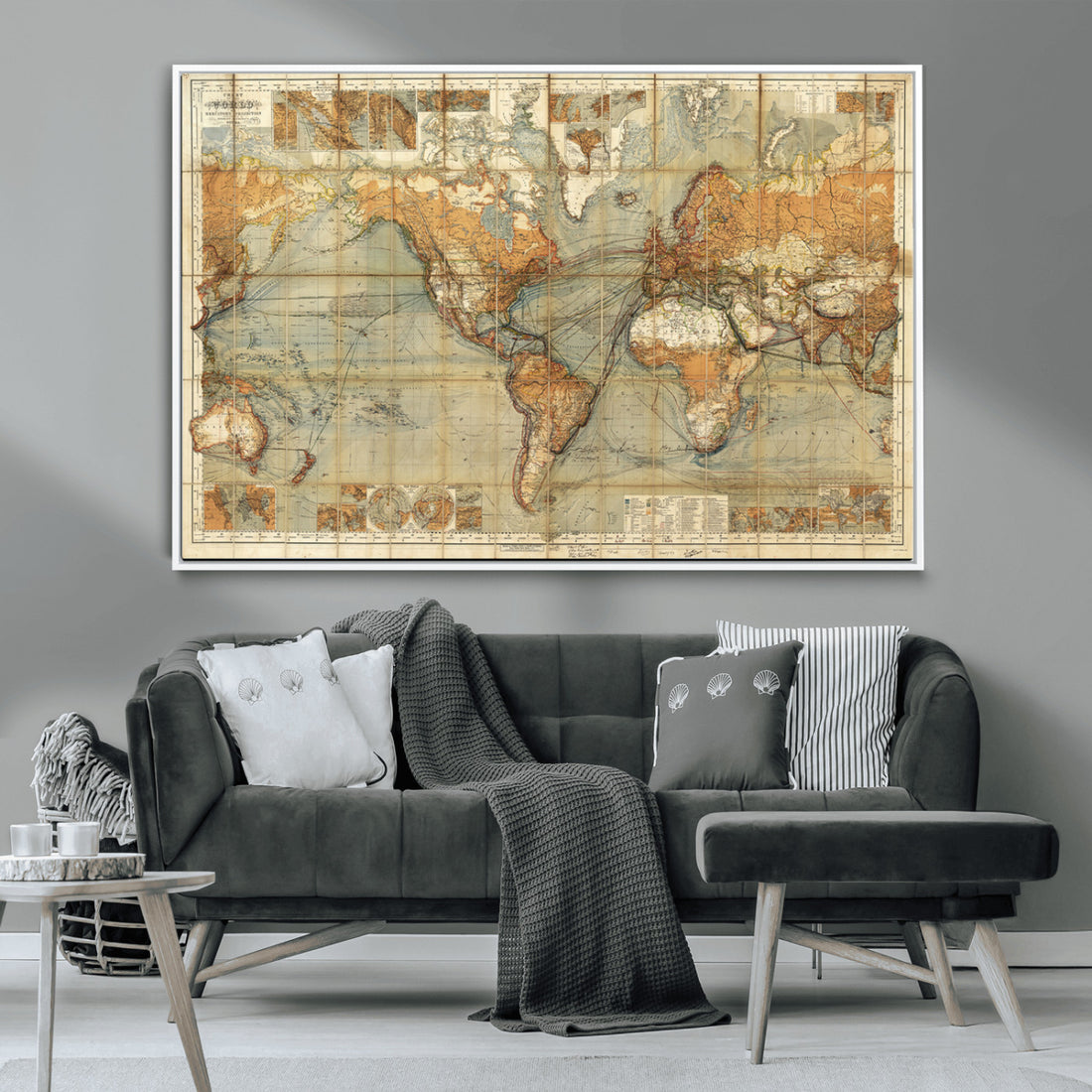 Push Pin World Map Canvas Print | Travel Tracker Wall Art for Couples