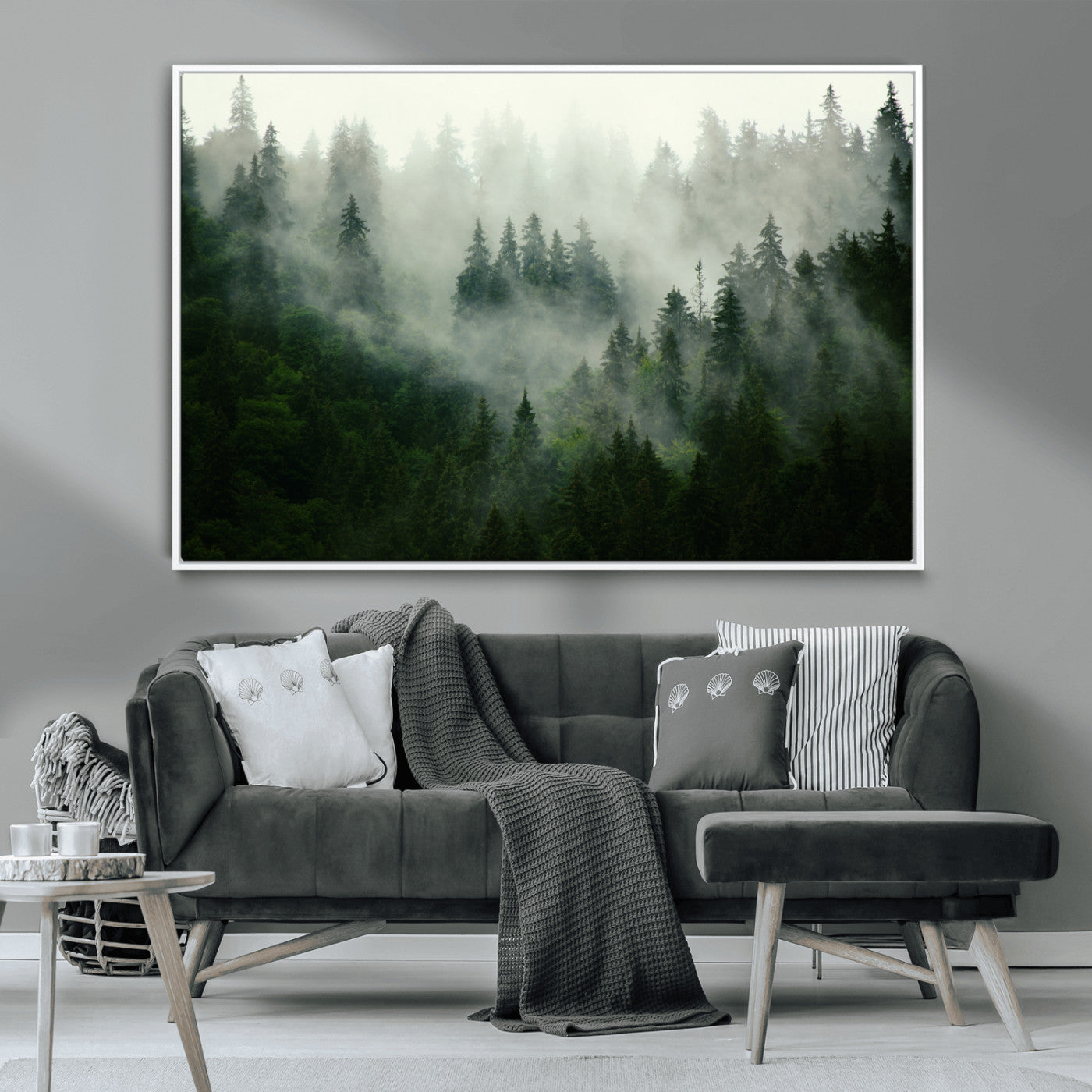 167720496-MGV-CV-36X24-Foggy Forest Wall Art – Tranquil Green Woodland Canvas Print, Serene Nature Landscape Decor for Home or Office