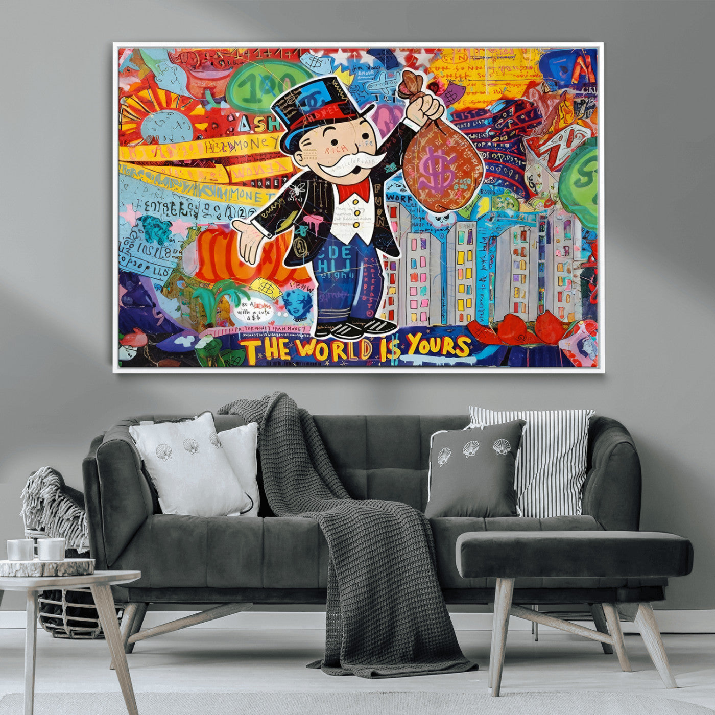 96320-MGV-CV-36X24-Pop Art Monopoly Man Canvas Wall Art Print - Bold and Colorful Street Art-Inspired Decor for Living