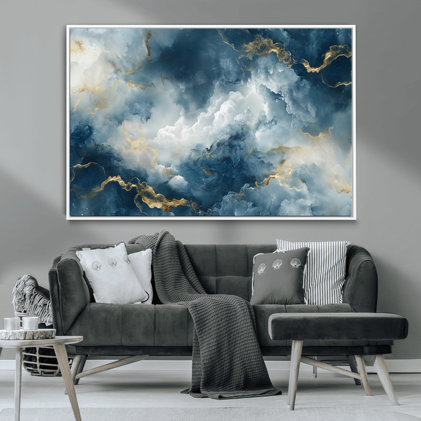 48298-MGV-CV-36X24-Large Abstract Print - Luxe Blue and Gold Abstract Canvas Wall Art - Bold Cloudscape Canvas for