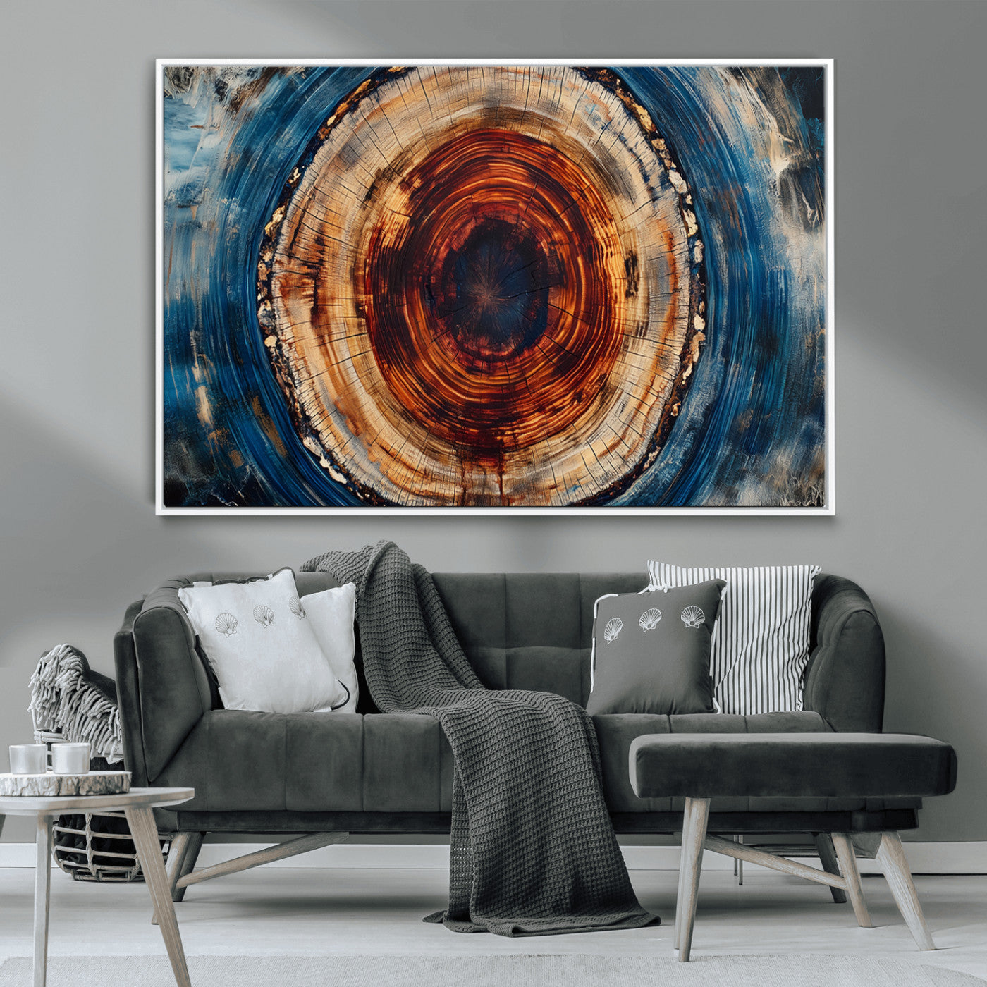 90395-MGV-CV-36X24-Abstract Framed Tree Rings Wall Decor, Wood Grain Rings Artwork Print, Nature Woodland Modern Wall