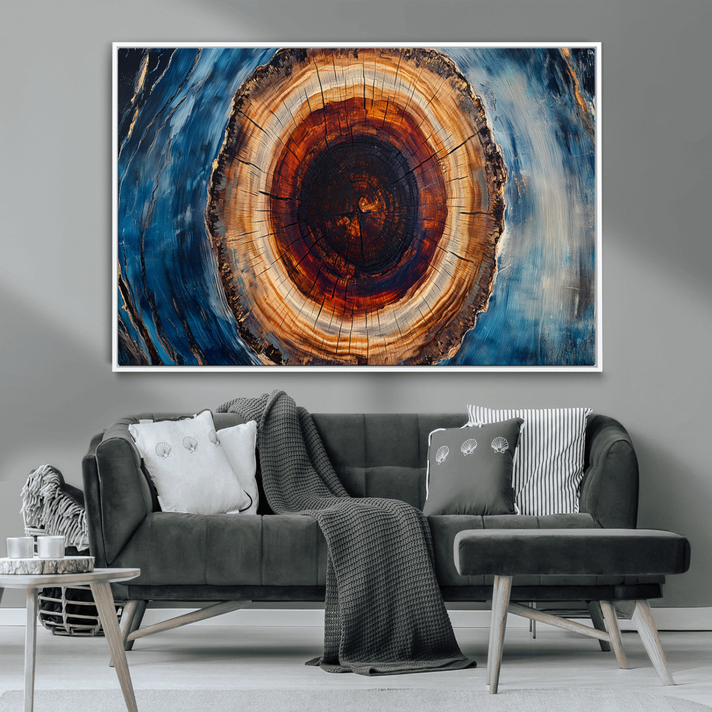 30457-MGV-CV-36X24-Framed Abstract Tree Ring Wall Art Print, Natural Rustic Wood Texture Canvas Print, Wood Tree Stump