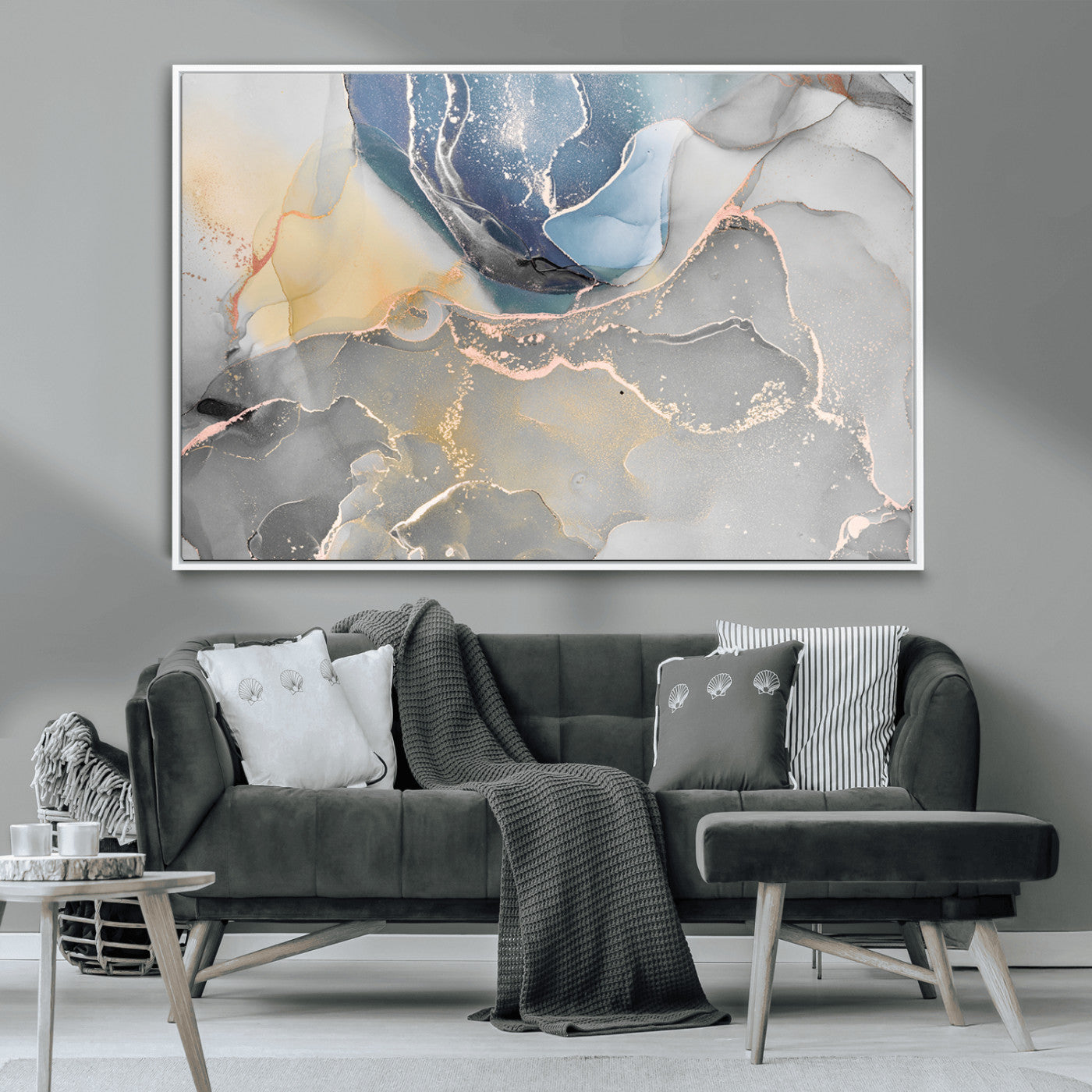 18176-MGV-CV-36X24-Large Abstract Blue and Gold Canvas Wall Art | Fluid Ink Artwork Print | Luxury Wall Decor for