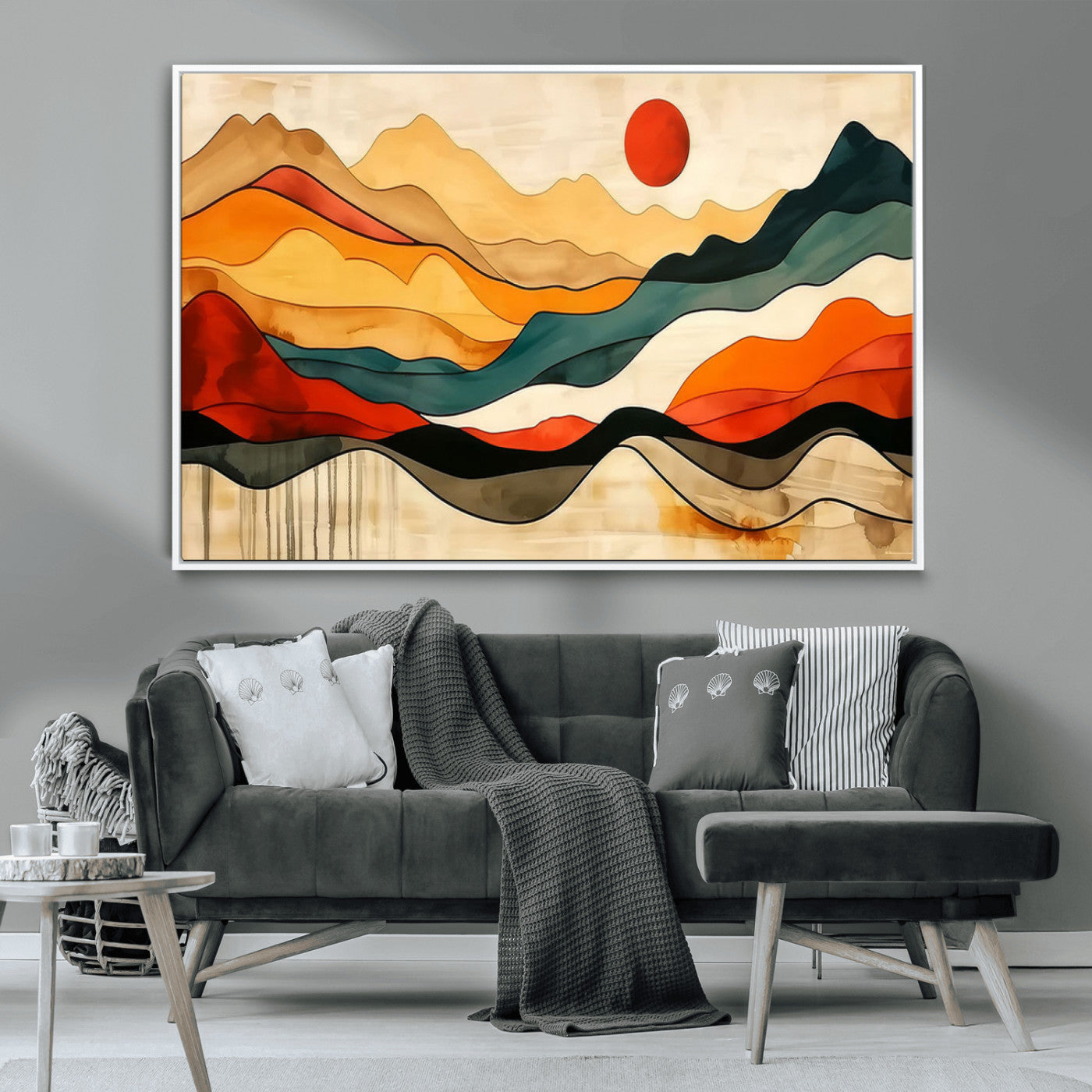 23241-MGV-CV-36X24-Mid Century Wall Art Print - Abstract Woodland Print - Modern Art Panoramic Mountain Wall Art