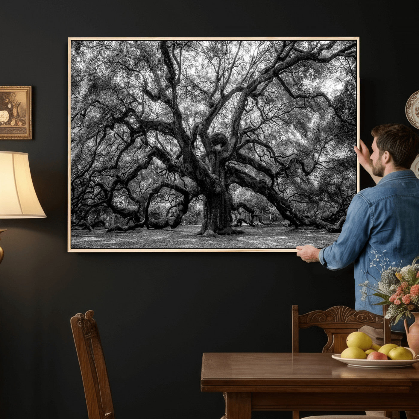 132944706-MGV-CV-36X24 - Black and White Old Angel Oak Tree Wall Art Canvas Print