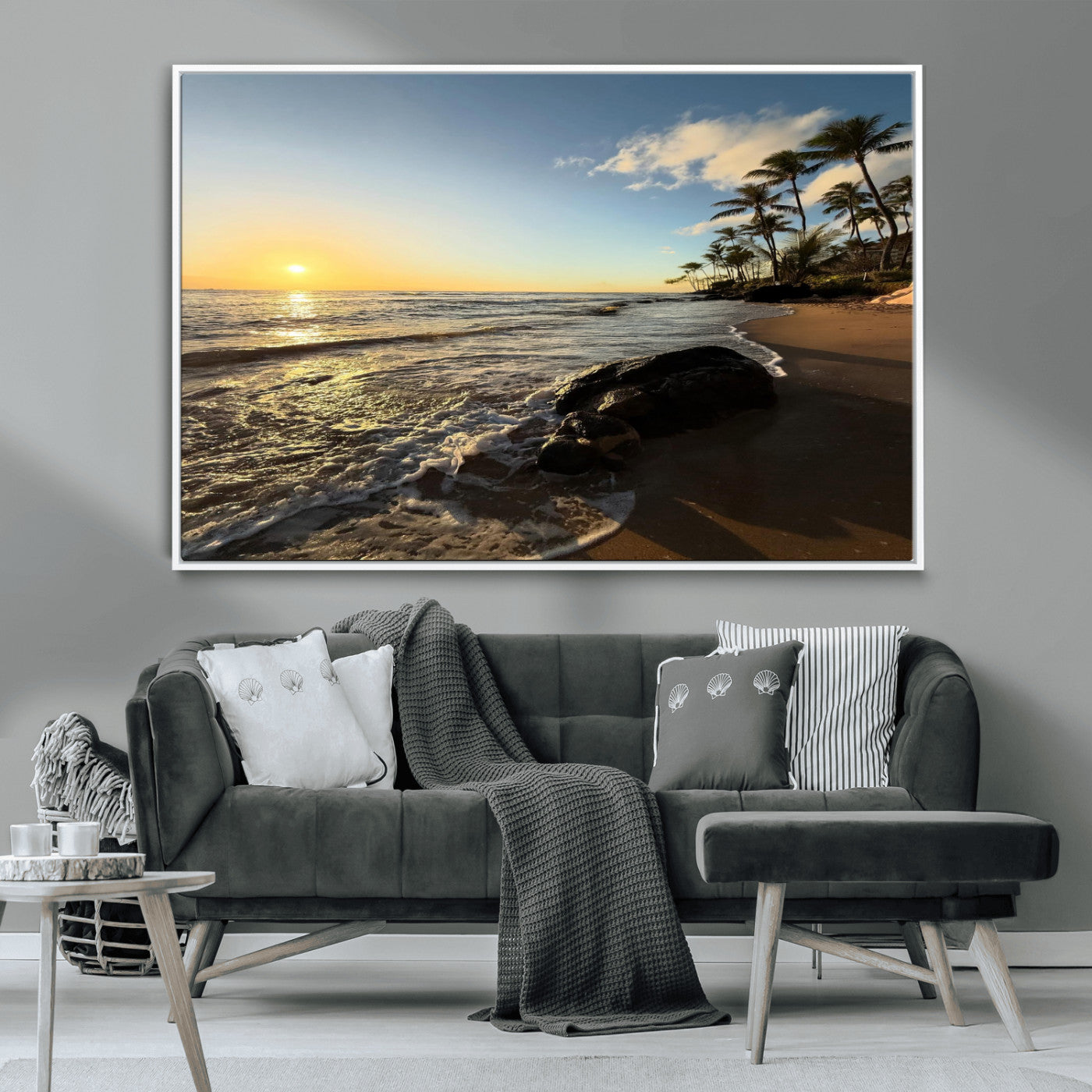 Nadir2-MGV-CV-36X24-Tropical Beach Wall Art - Stunning Ocean Sunset Canvas Print with Palm Tree Design for Relaxing and