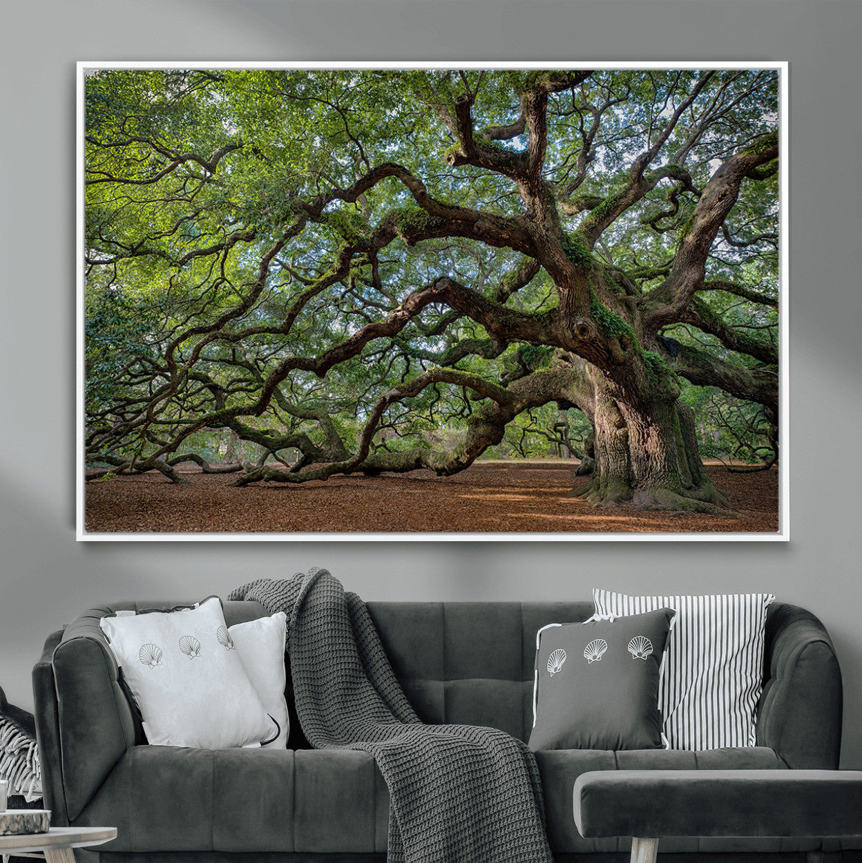 94886260-MGV-CV-36X24-Historic Tree Wall Art – Framed Mossy Branch Canvas Artwork, Twisted Woodland Design, Rustic Nature Decor for Home, Office