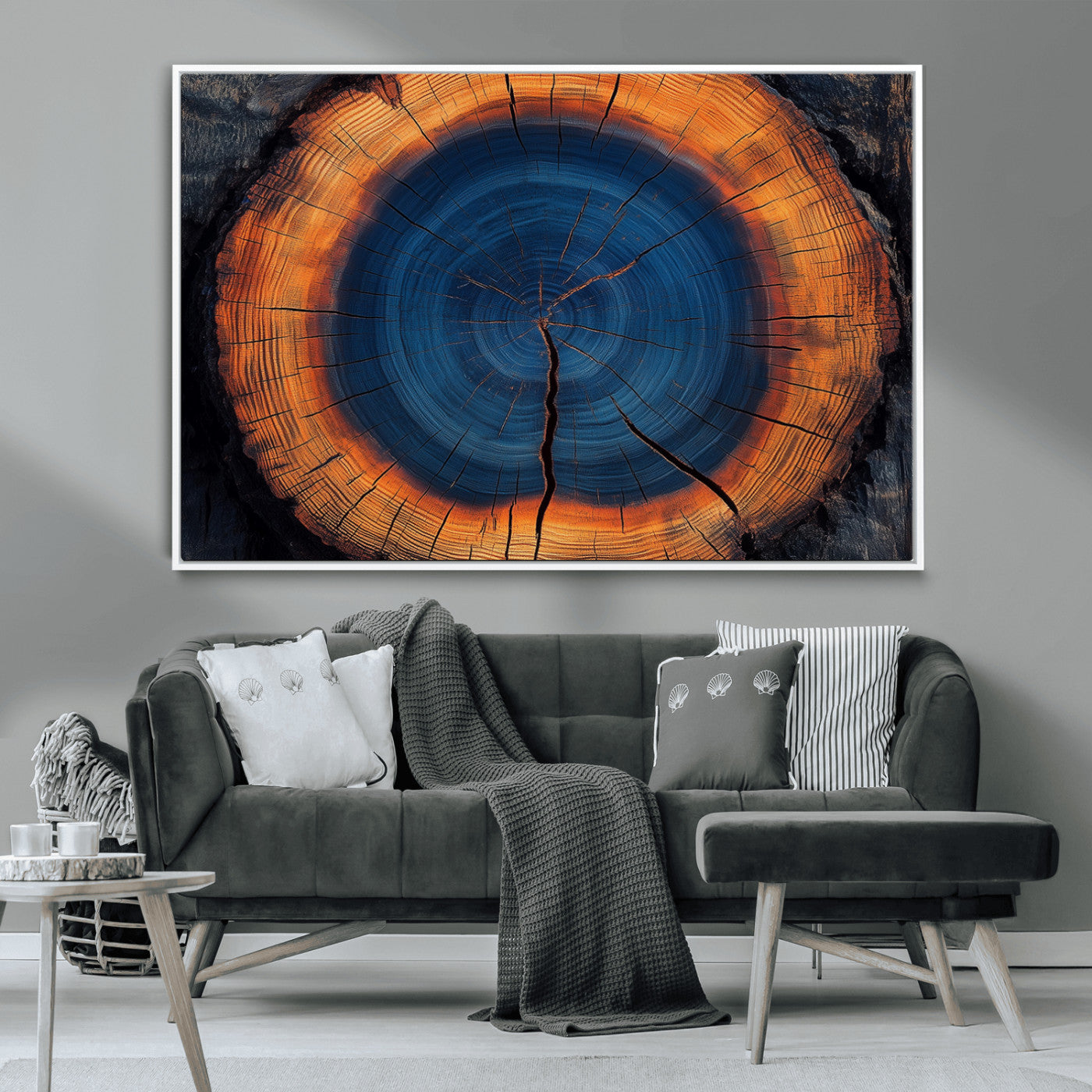 MGV-FC-36X24 - Abstract Tree Ring Wall Art Print, Natural Rustic Wood Texture Canvas Print, Framed Tree Ring Printing, Wood Tree Stump Artwork Canvas Print