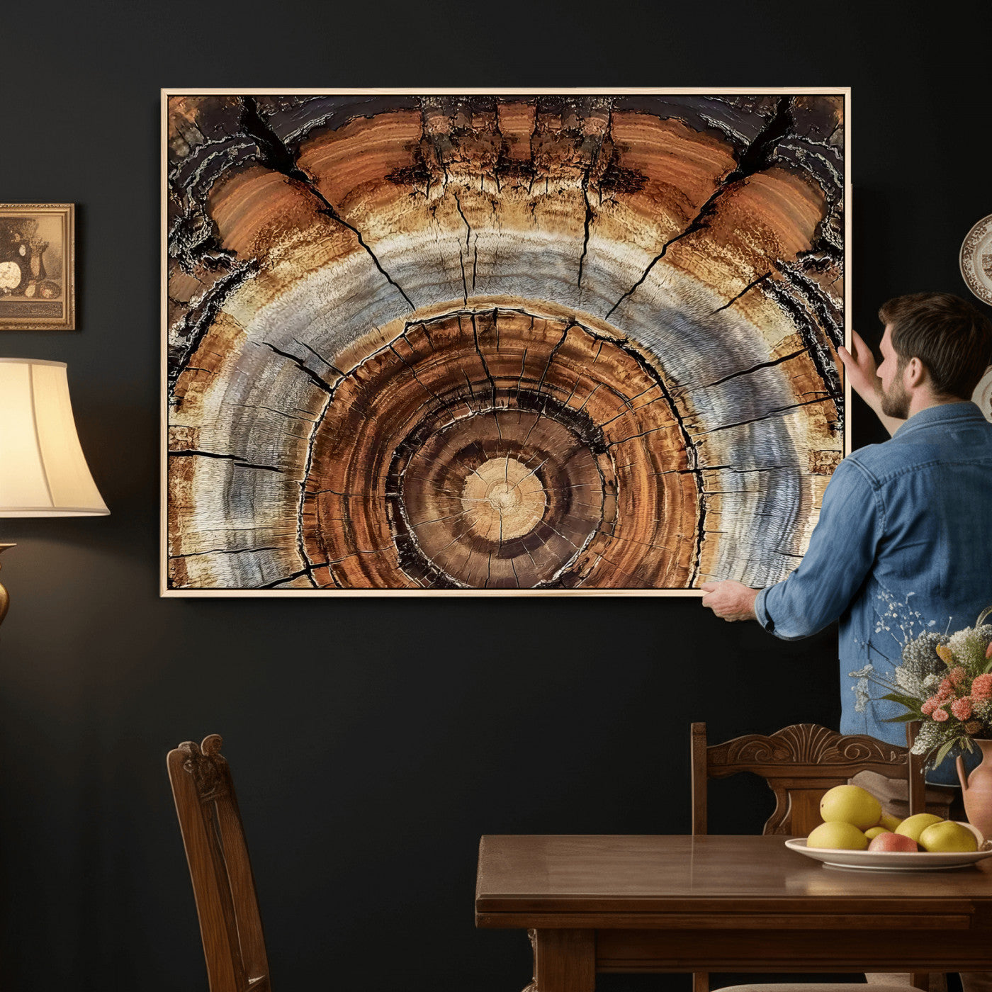 15184146-MGV-CV-36X24 - Tree Rings Wall Art Canvas Print, Framed Wood Texture Art Picture Print, Rustic Pattern Perfect Rustic Organic Decor Artwork