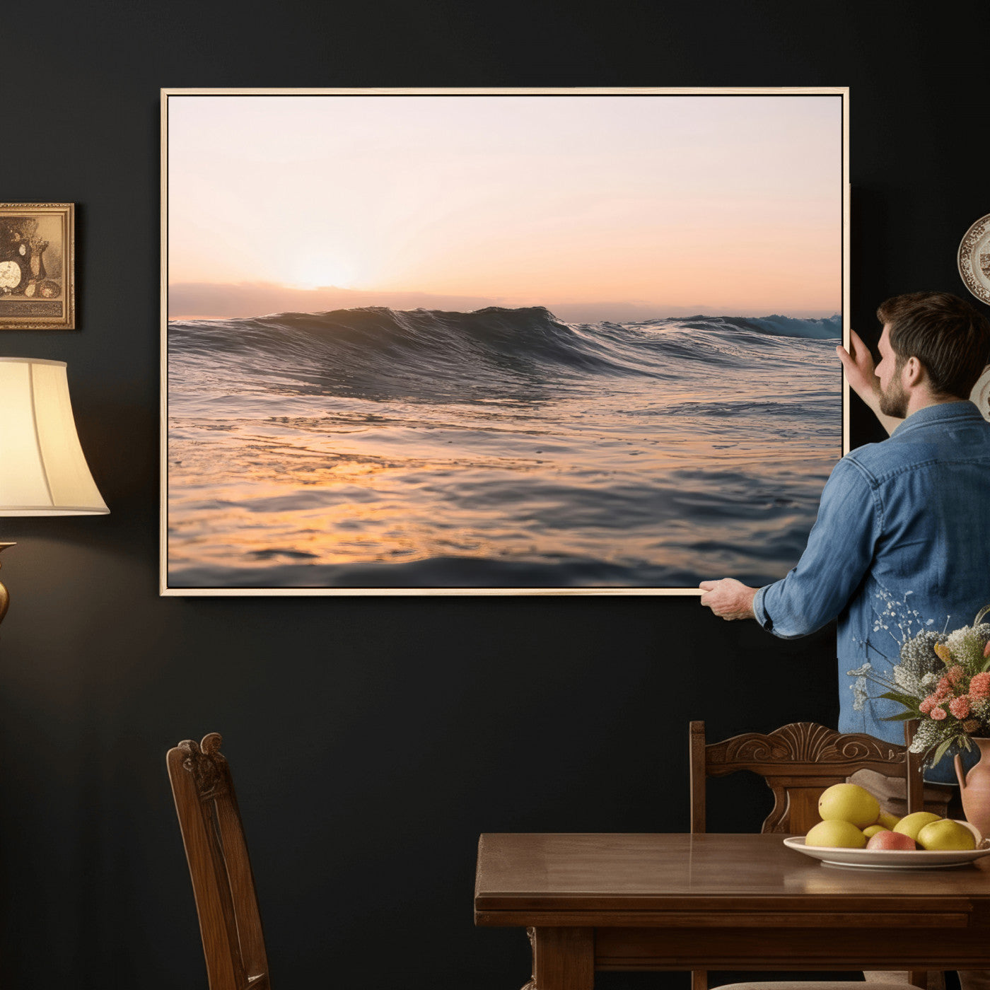 46299358-MGV-CV-36X24 - Golden Sunset Ocean Wall Art – Tranquil Waves & Peaceful Horizon Canvas Print, Soft Light and Evening Glow for Serene Beach, Home or Nature Decor
