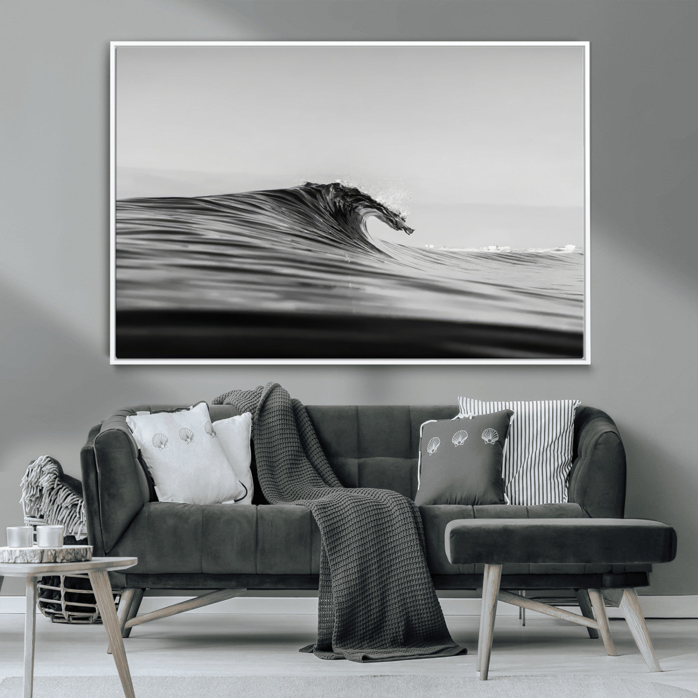 -Black Wave Wall Art Canvas Print, Framed Abstract Surf Art Picture Print, Minimalist Ocean Perfect Minimalist Coastal Decor Artwork