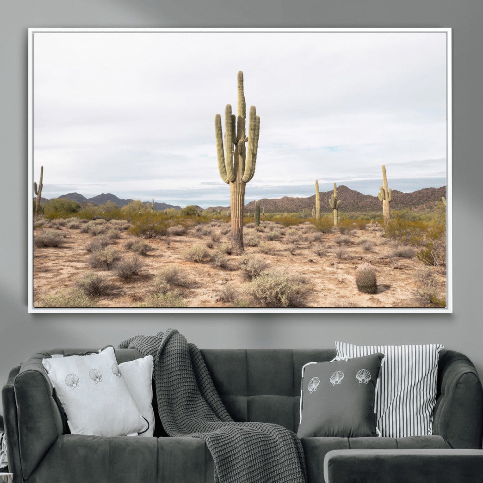 MGV-FC-36X24 - Saguaro Cactus Wall Art Canvas Print, Framed Desert Cactus Art Picture Print, Earthy Desert Perfect Southwestern Boho Decor Artwork