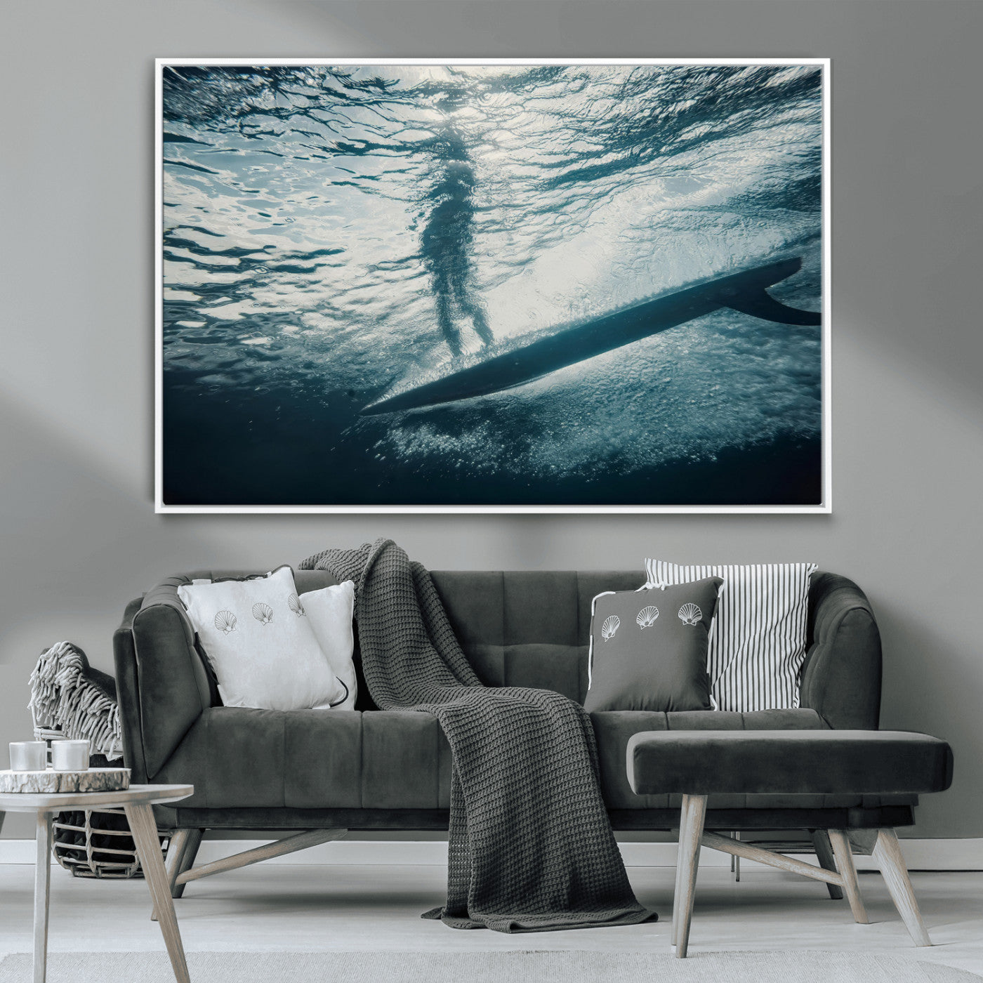 MGV-FC-36X24 - Submerged Surf Wall Art Canvas Print, Framed Underwater Perspective Art Picture Print, Ocean Surf Perfect Coastal Adventure Decor Artwork