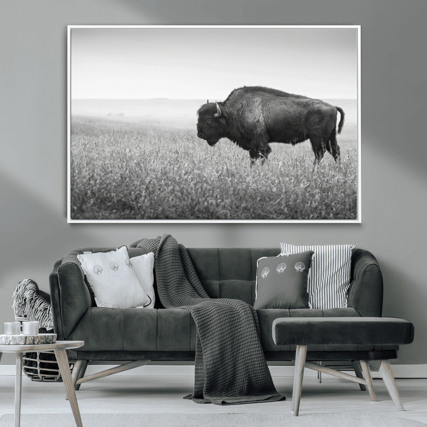 -Bison Wall Art Canvas Print – Framed Rustic Wildlife Scene with Wild Buffalo Artwork for Home, Office. Living Room