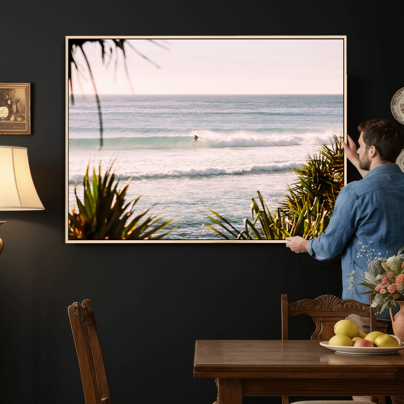 23287092-MGV-CV-36X24 - Ocean Surfer Wall Art Canvas Print | Framed Coastal Surf Art Picture Tropical Beach Artwork for Home Office