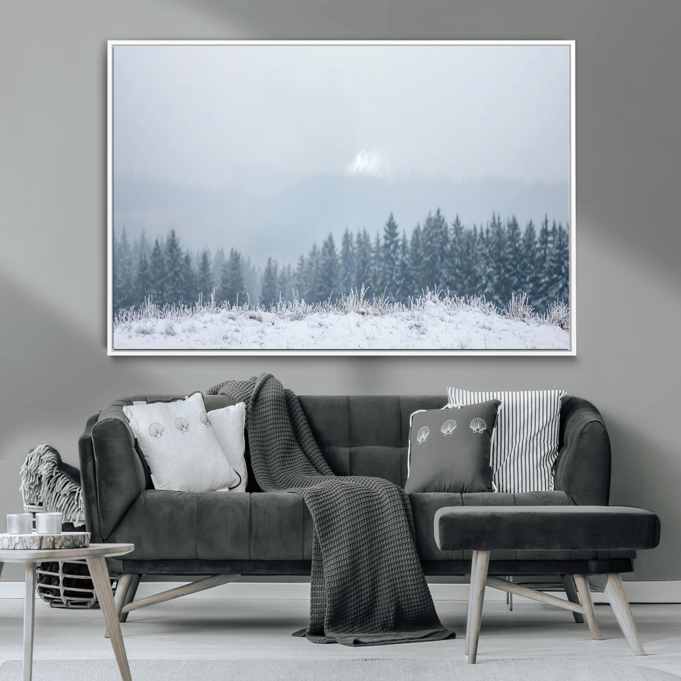 33033082-MGV-CV-36X24-Winter Forest Wall Art Canvas Print – Framed Snowy Landscape Art Picture Misty Tree Scene Artwork for Home Office