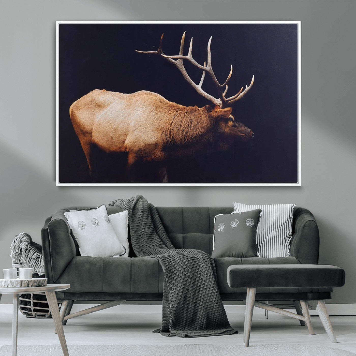 89239257-MGV-FC-36X24 - Rustic Elk Wall Art Canvas Print – Framed Moody Wildlife Art Picture Western Animal Artwork for Home, Office