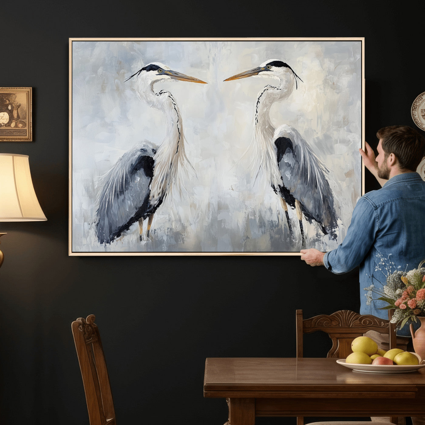 90806932-MGV-CV-36X24 - Heron Wall Art Wall Art Canvas Print, Framed Bird Canvas Decor Art Picture Print, Nature Inspired Perfect Coastal Minimalist Decor Artwork