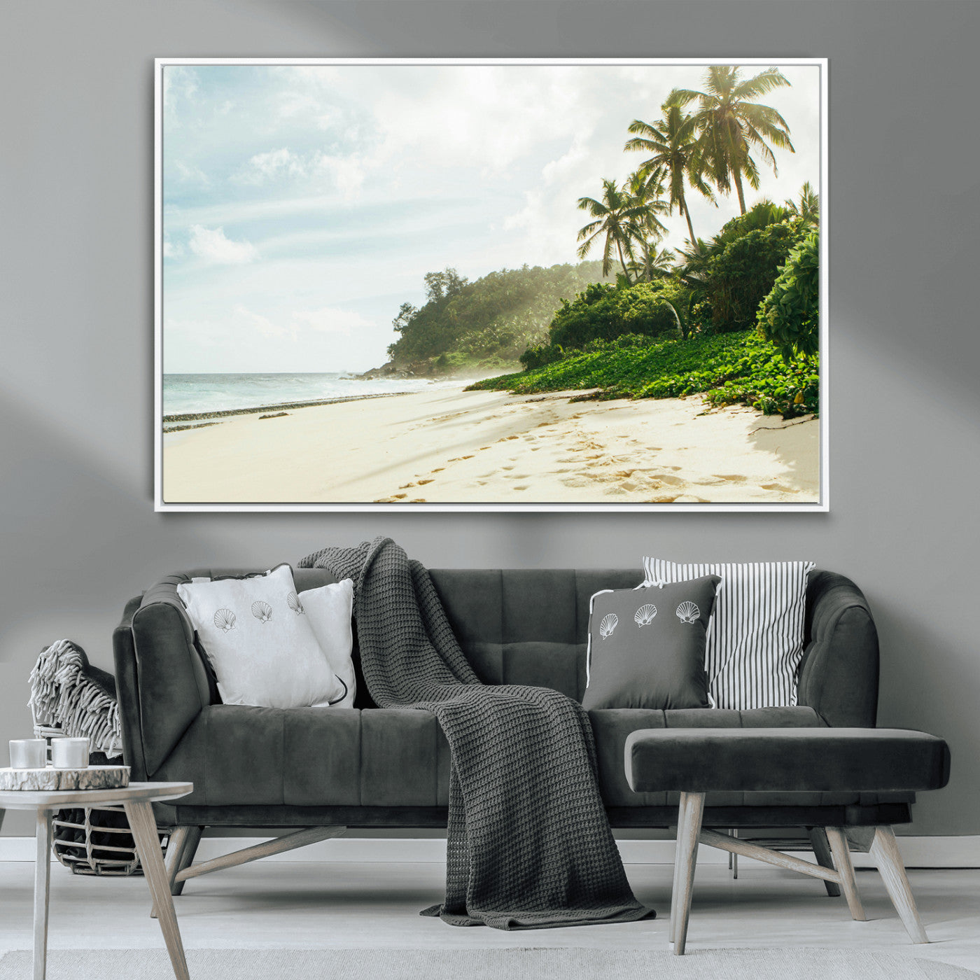 -Relaxing Beach Wall Art Canvas Print – Framed Ocean View Coastal Serenity Tropical Nature Scene Artwork for Home Office