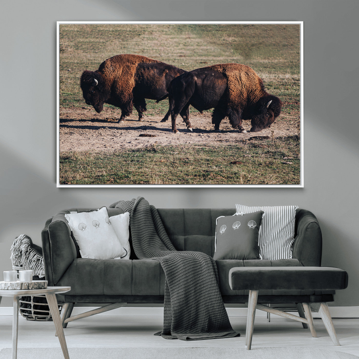 58141885-MGV-CV-36X24-Bison Wall Art Canvas Print – Framed Western Wildlife Modern Ranch Rustic Nature Scene Artwork for Home Office