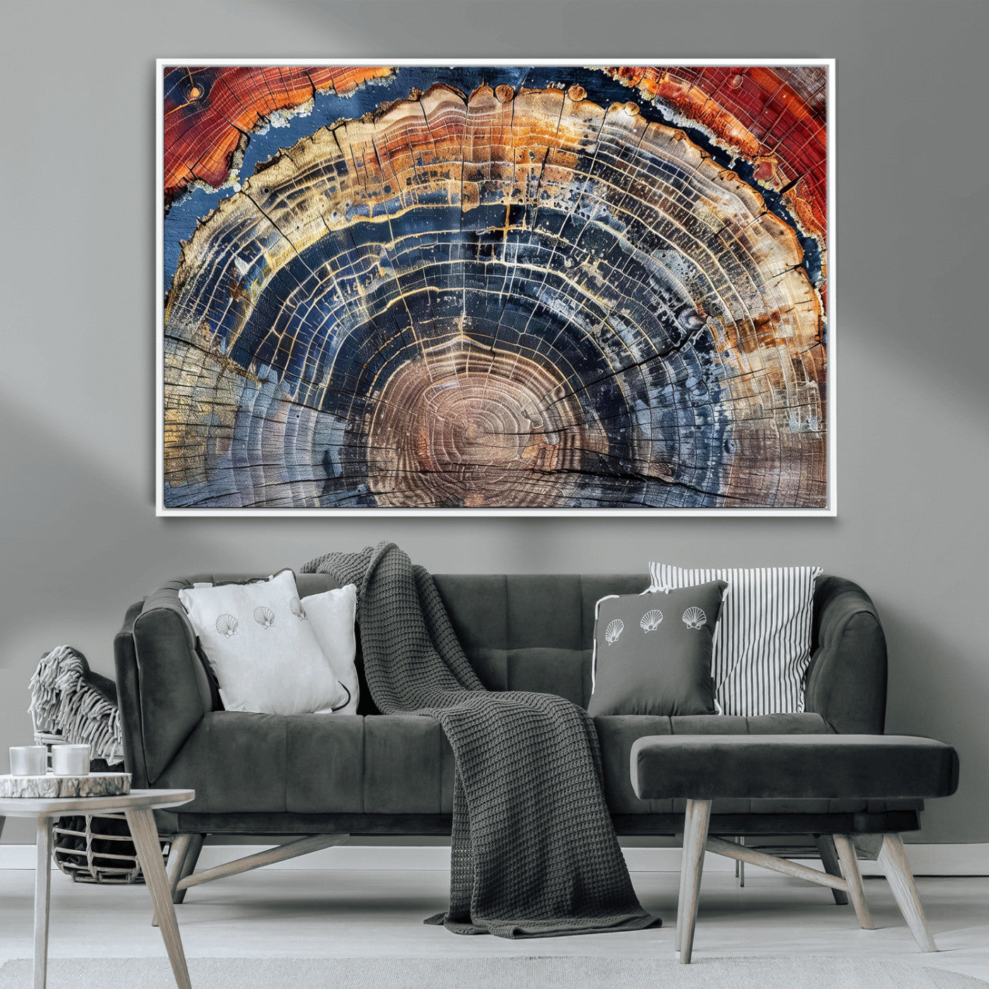 -Tree Rings Wall Art Canvas Print – Framed Petrified Wood Modern Rustic Nature Scene Artwork for Home Office