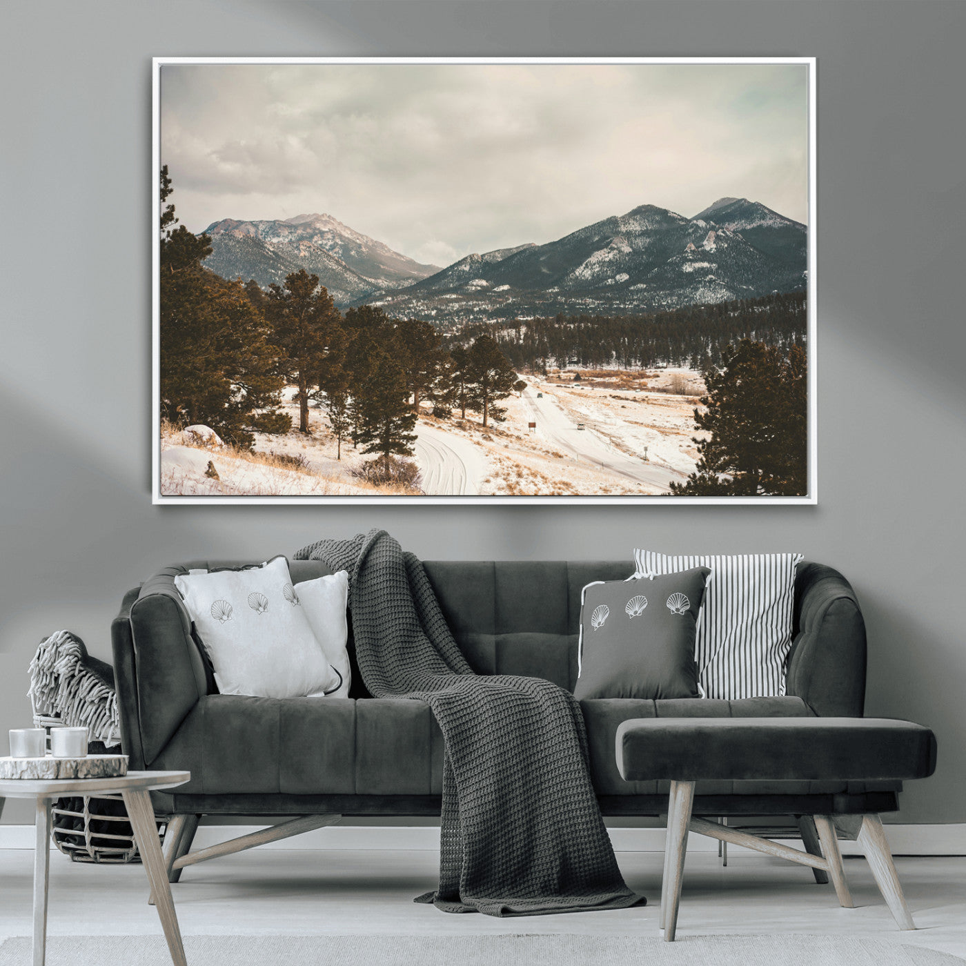 -Mountain Landscape Wall Art Canvas Print – Framed Snowy Peaks Alpine Aesthetic Rustic Winter Scene Artwork for Home Office