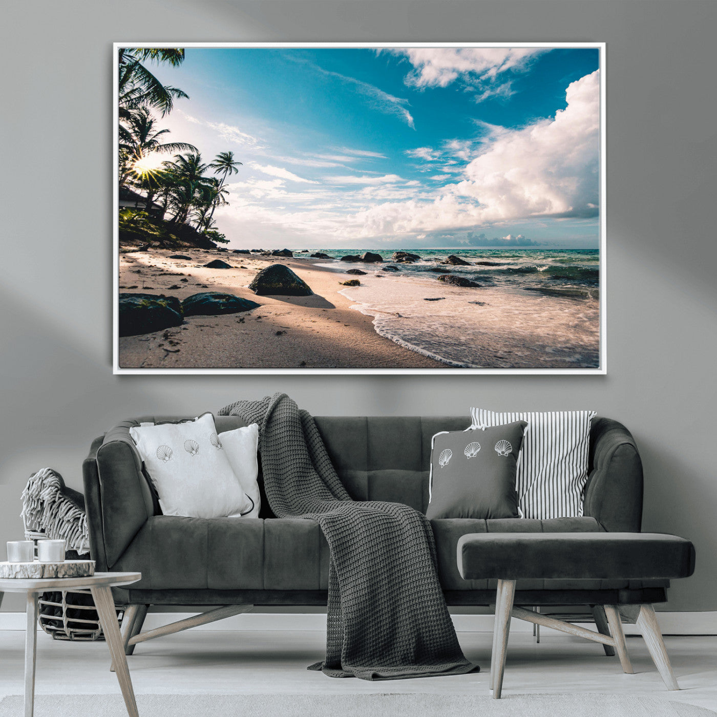 95301406-MGV-CV-36X24-Tropical Beach Wall Art Canvas Print – Framed Ocean Waves Relaxing Seascape Coastal Nature Scene Artwork for Home Office