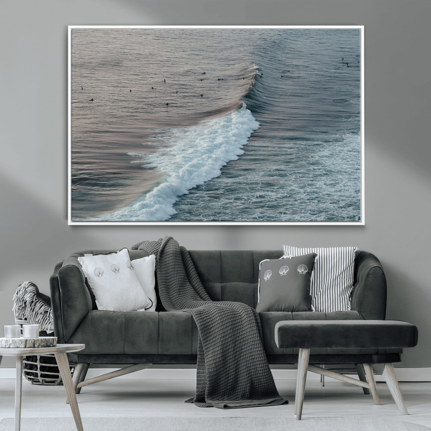 23077324-MGV-CV-36X24-Ocean Waves Wall Art Canvas Print – Framed Coastal Serenity Surf Nature Scene Artwork for Home Office