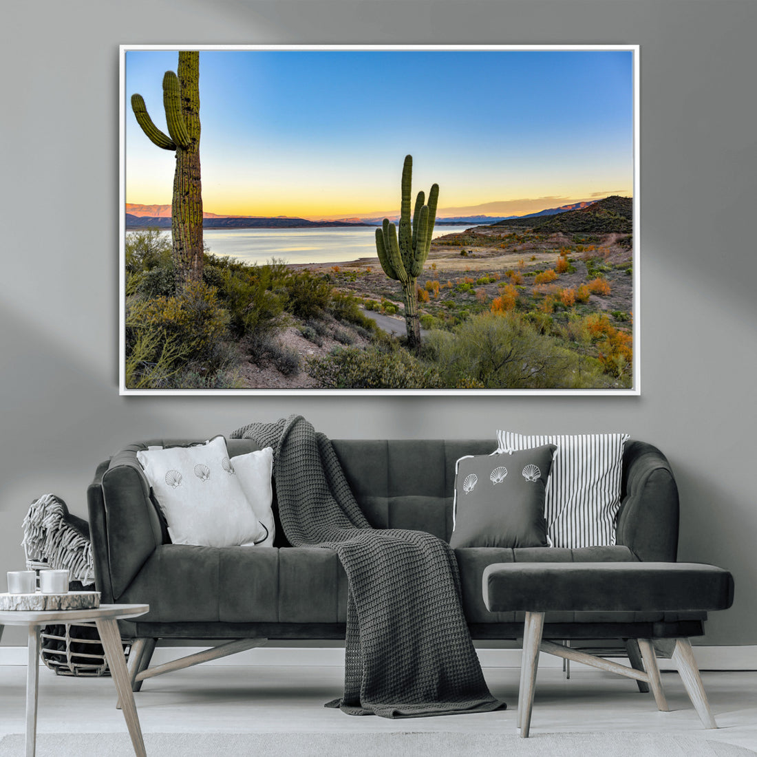 Saguaro Cactus Wall Art Canvas Print, Framed Desert Sunset Southwestern